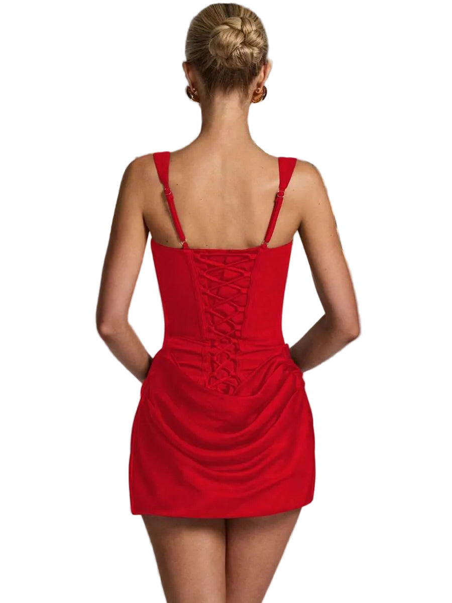 Vestido corto Satinéa con escote cuadrado y drapeado elegante