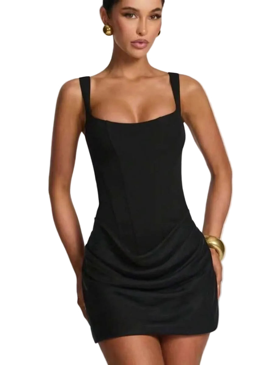 Vestido corto Satinéa con escote cuadrado y drapeado elegante